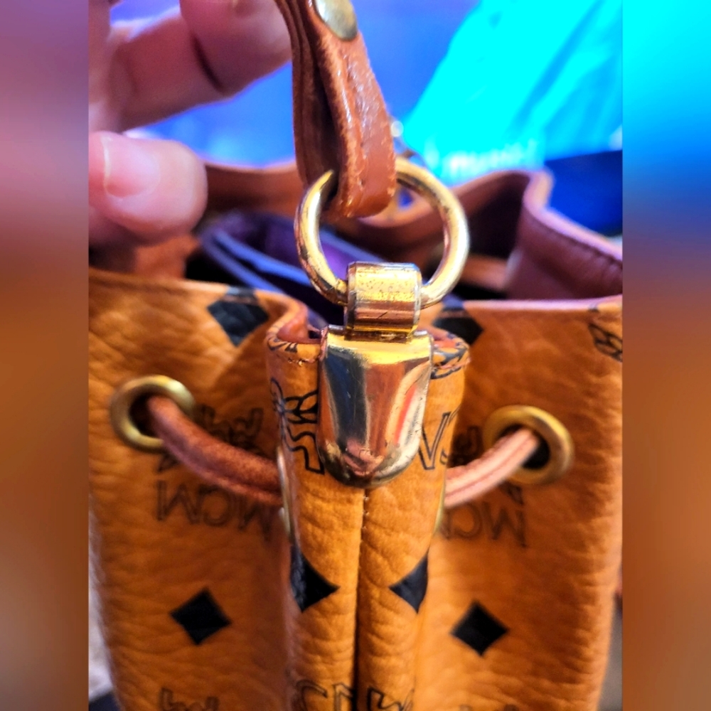 Authentic Mcm Drawstring Visetos Bucket Bag - image 5